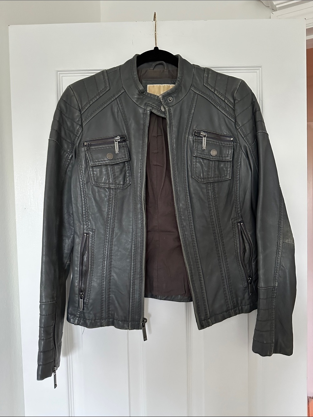 MICHAEL Michael Kors grey Leather Bomber Jacket